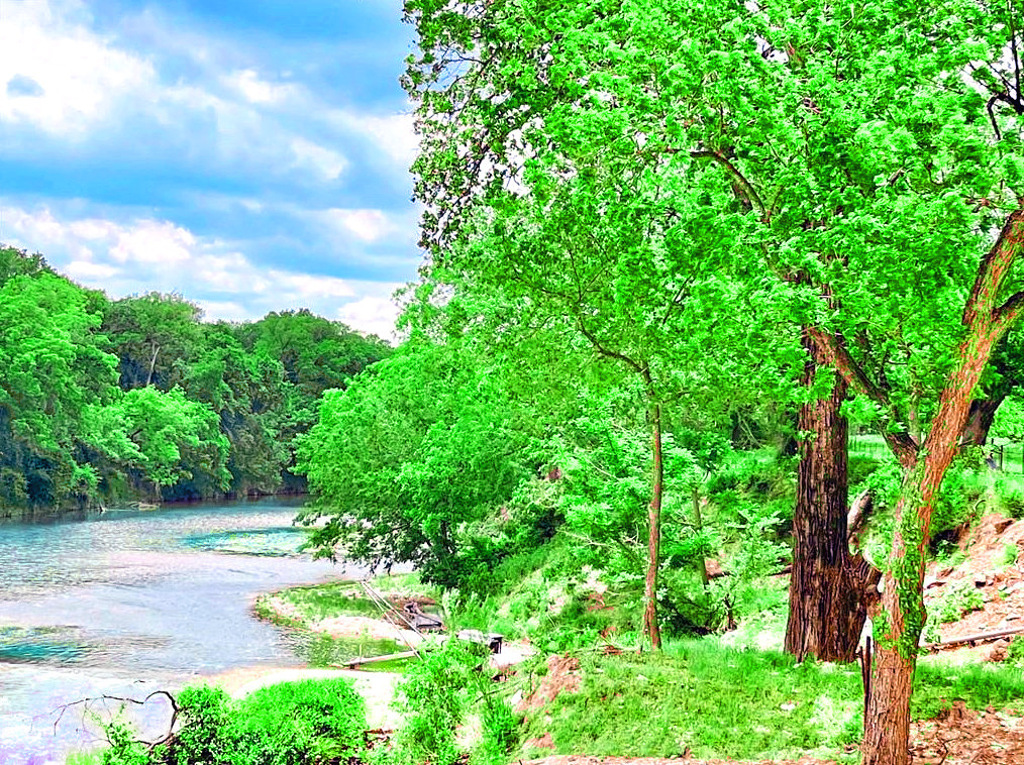 Lampasas River and wooded bank at River Bone Ranch
